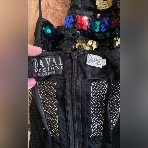 VINTAGE 70S 80S DRESS SEQUIN MINI DRESS HIGH NECK GEOMETRIC SHAPES SMALL - Picture 8 of 16